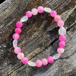 Krystallarmbånd Rosa agat og bergkrystall